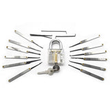 Transparent Practice Padlock 12 Piece Unlocking Lock Pick Set Key Extractor